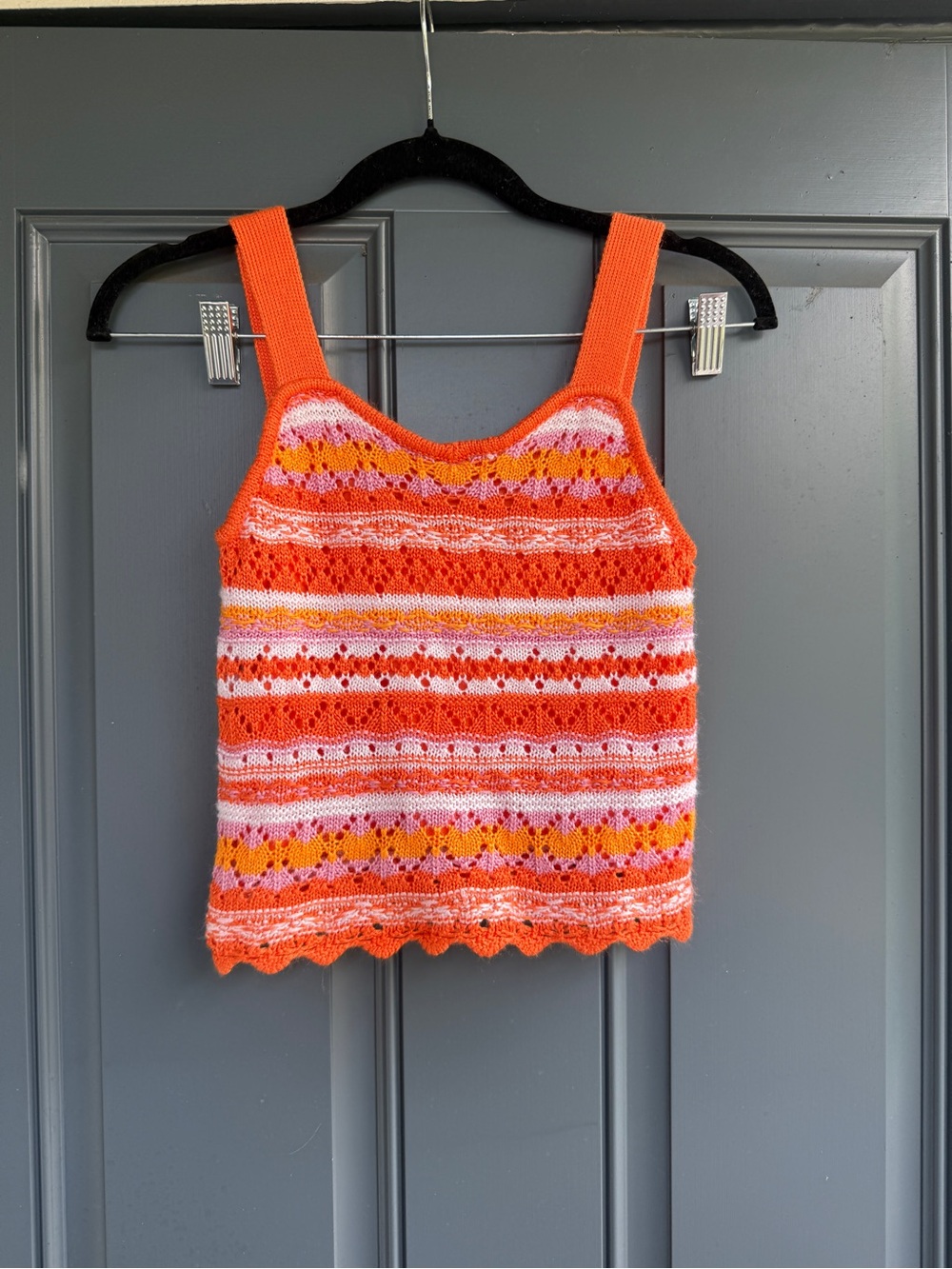 Girls' Striped Crochet Tank Top in Orange and Pink, Size 10/12